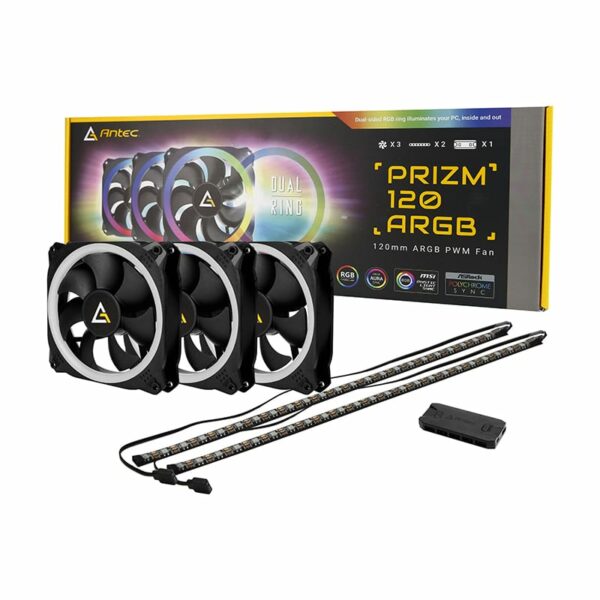 Antec PRIZM 120mm ARGB Case Fan 3 Pack with Controller and 2 LED Strips